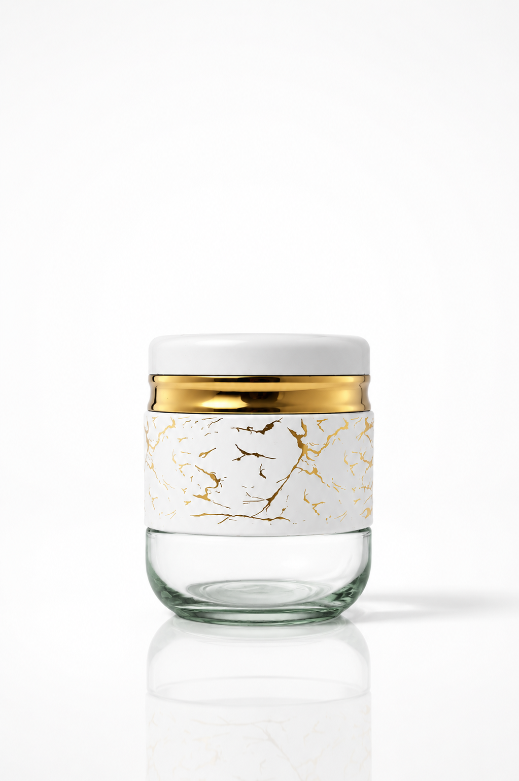 Glass Storage Jar with White Marble Gold-Foil Sleeve & Lid